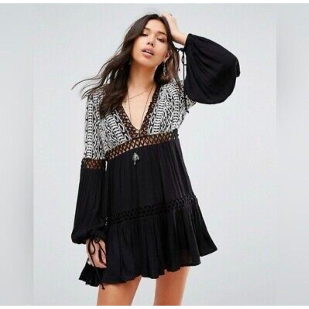 Free People Black and White Mini Dress